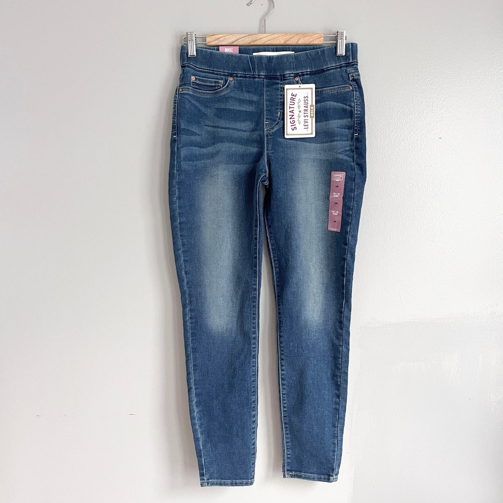 Signature by Levi Strauss Gold Pull On Skinny Jeans Womens 6M W28 Blue Denim
